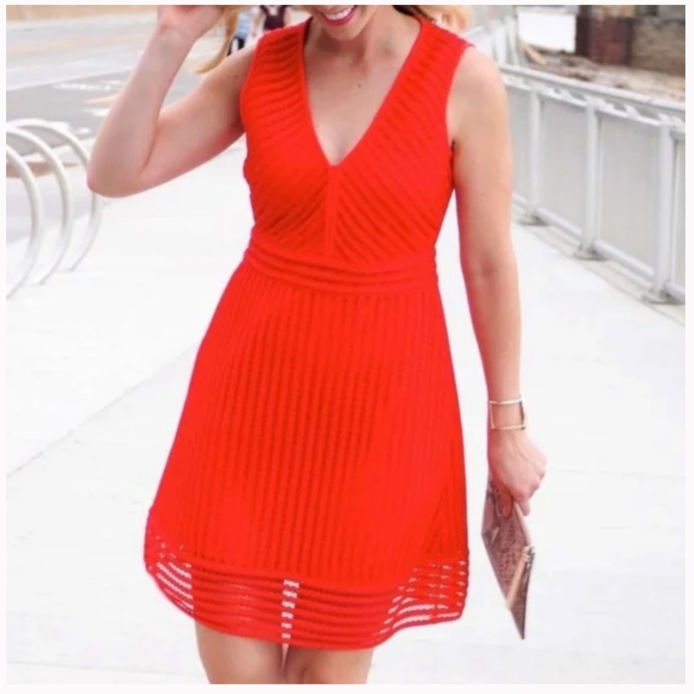 J Crew Cocktail Dress Coral Sleeveless Fit And Flare Laser Cut Styling V-Neck 6